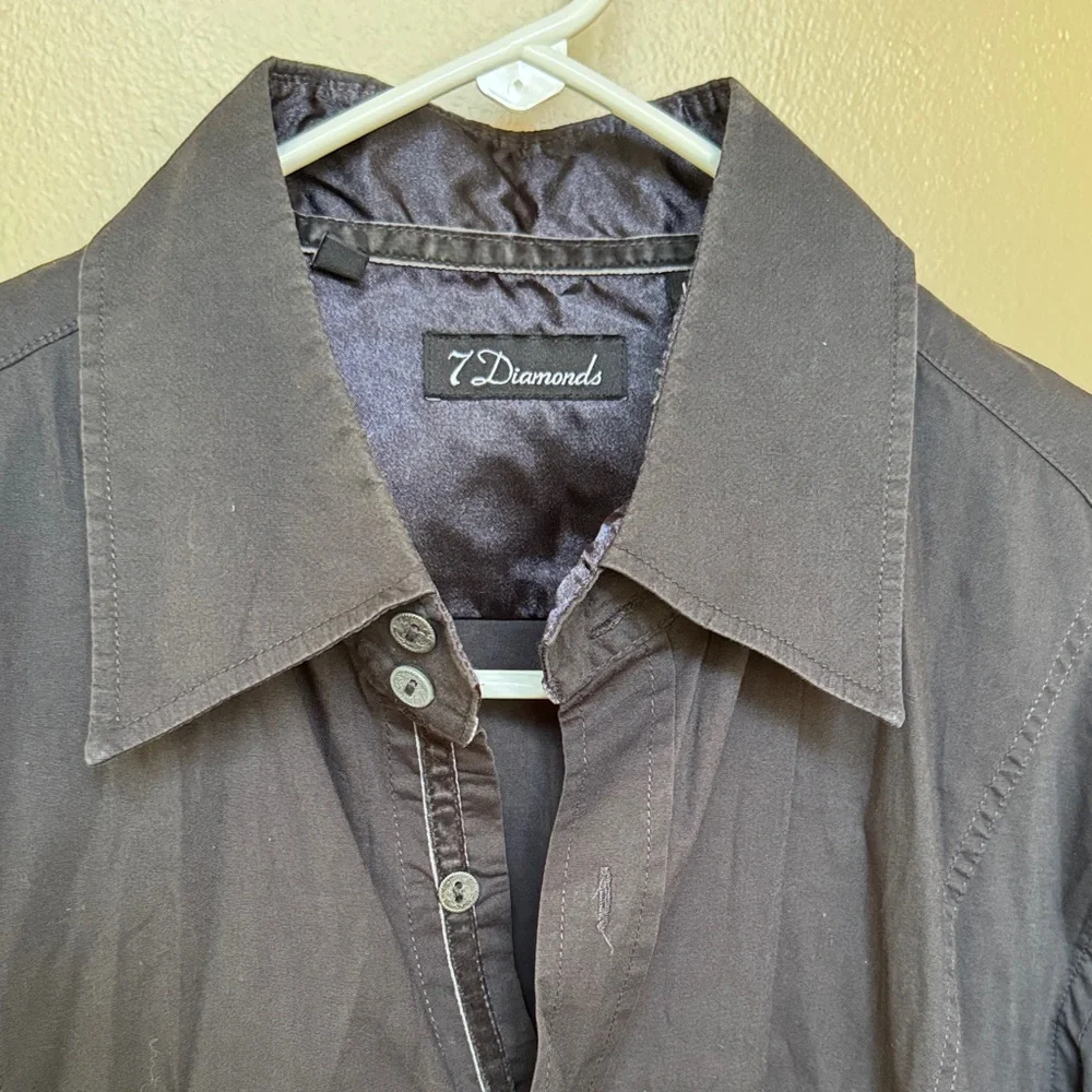 Men’s 7 Diamonds Black Button-Up Shirt size large good condition - Picture 2 of 6